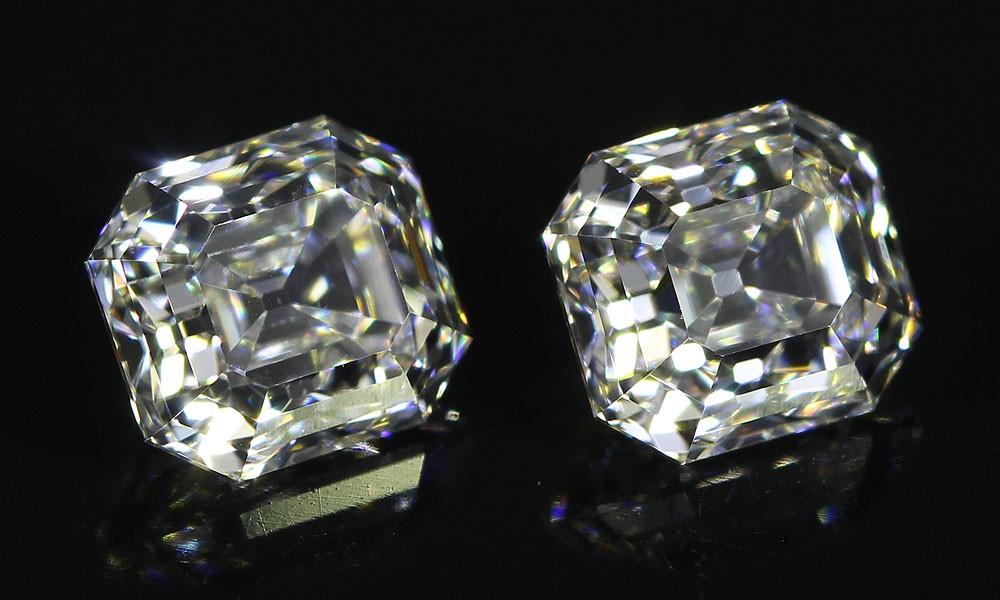 Pair of slightly elongated Asscher Cut Diamonds