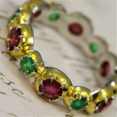 Collette Georgian inspired Ruby and Emerald band ring