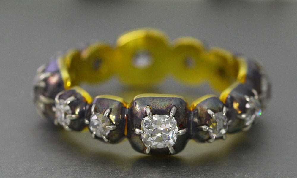 Georgian inspired Old Mine Diamonds band ring