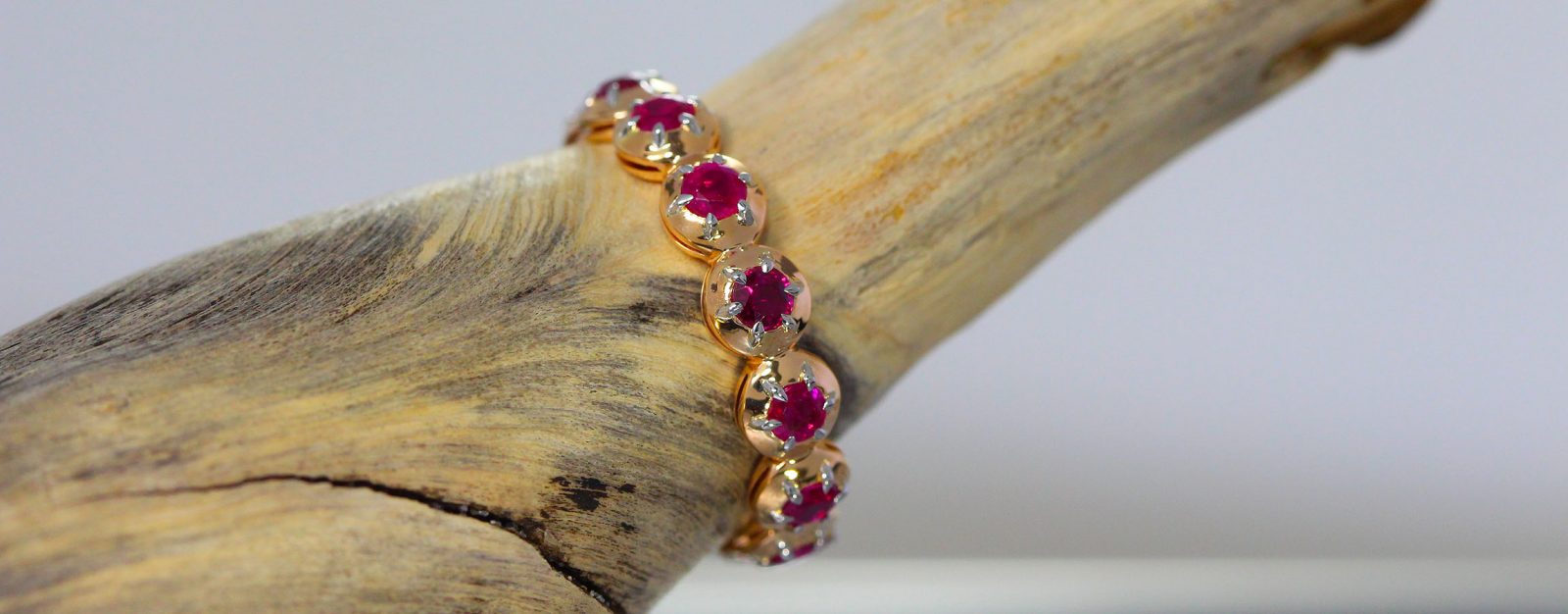 18kt Red Gold & Platinum Circle Contemporary Style Gem-Band set with Vintage Rubies.