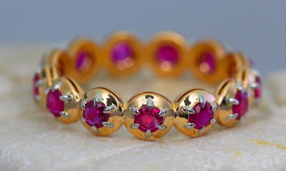 18kt Red Gold & Platinum Circle Contemporary Style Gem-Band set with Vintage Rubies.