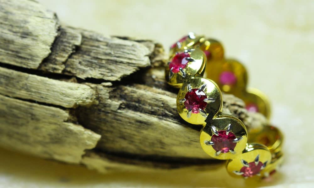 22kt Gold and Platinum Contemporary Style Gem-Band set with Vintage Rubies