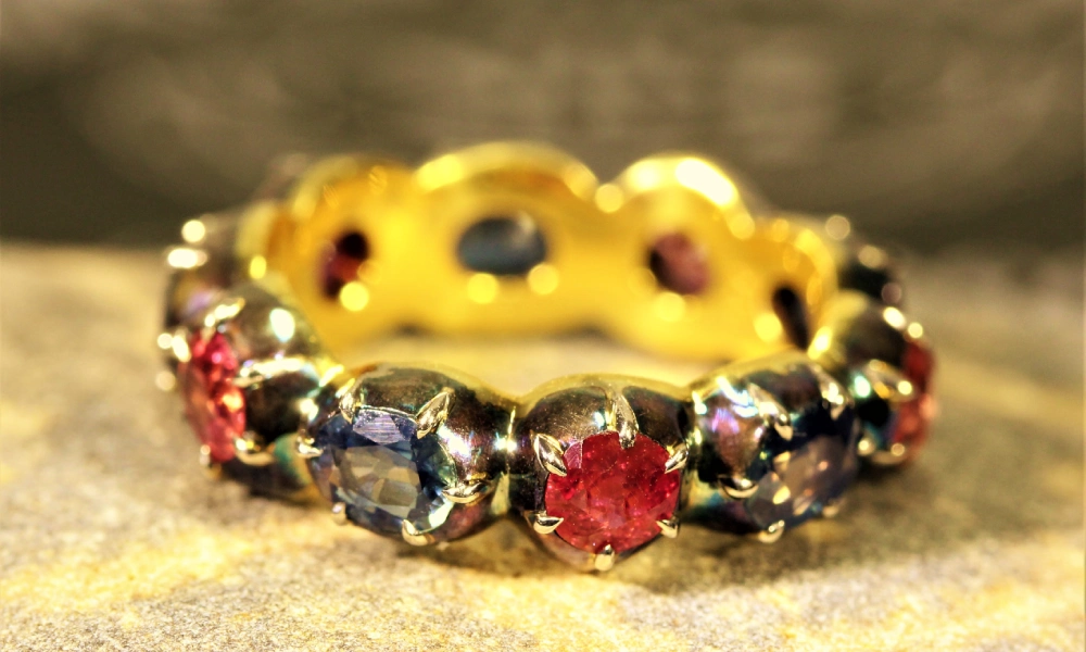 Georgian inspired Sapphire and Ruby band ring