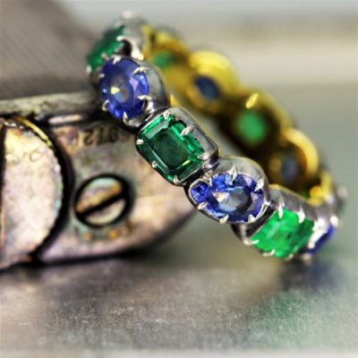 Georgian inspired Sapphire and Emerald band ring
