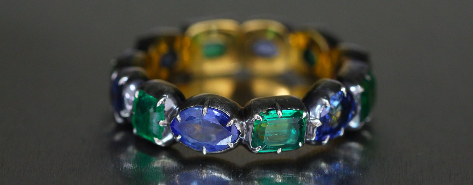 Georgian inspired Sapphire and Emerald band ring