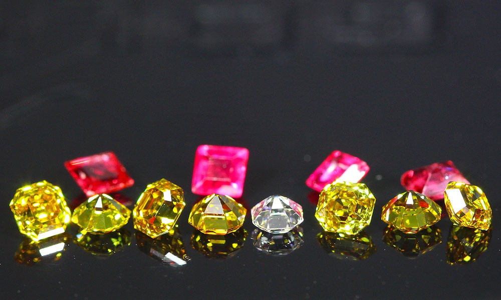 Rare line of Orange-Yellow Vintage style Asscher Cut Diamonds