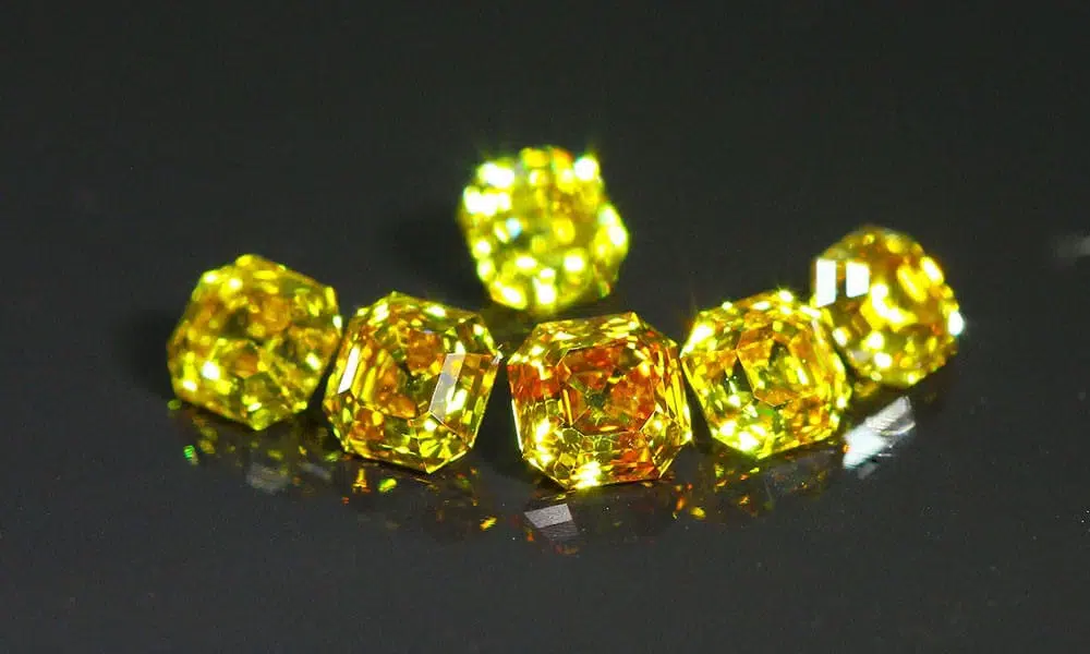 Orange-Yellow Vintage style Asscher Cut Diamonds