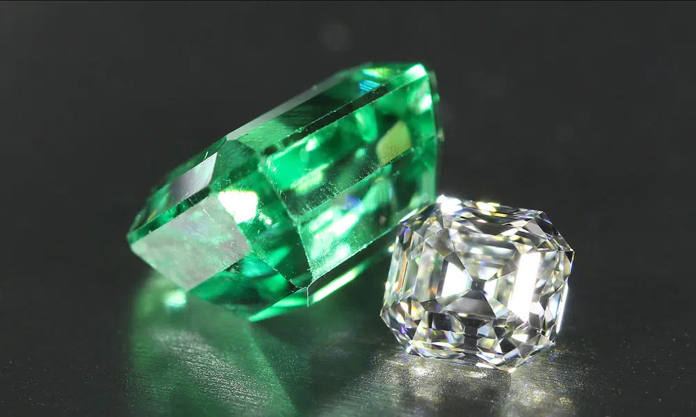 Pair of slightly elongated Asscher Cut Diamonds