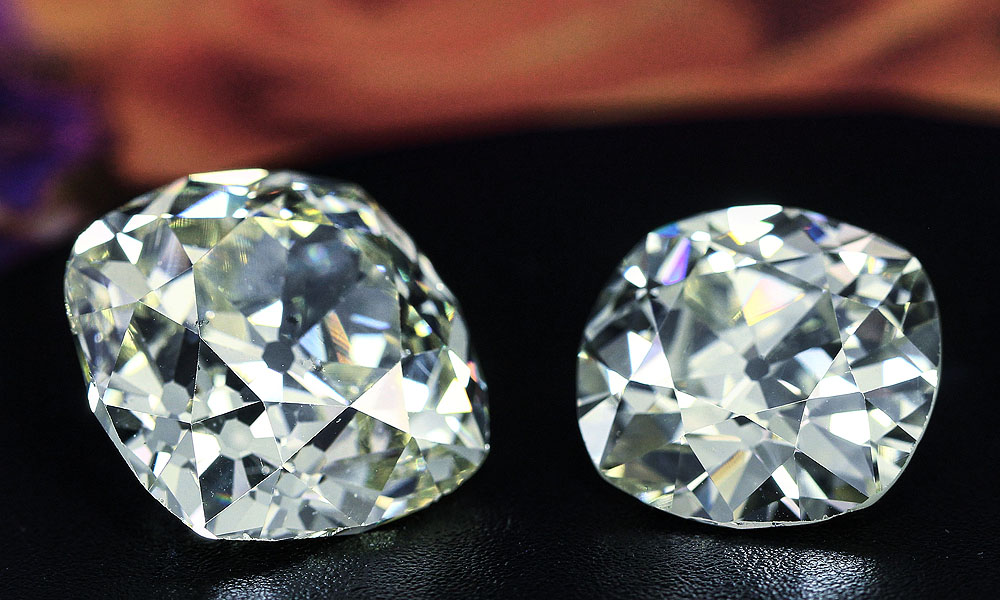 two large old mine cut diamonds