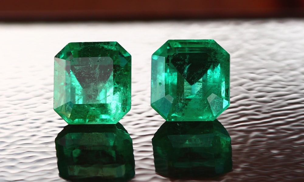 Pair of Old Style Asscher Cut 6.20 carat Emeralds