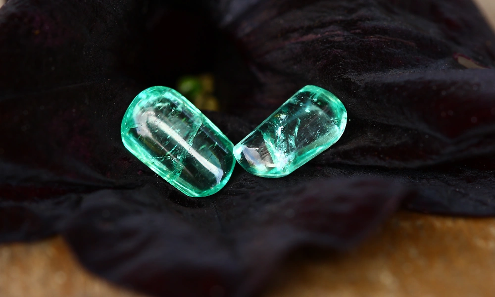 Pair of Cabochon Cut 1.76 carat Emeralds