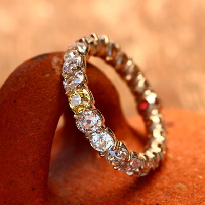 Antique Ruby and Old Mine Diamonds Band